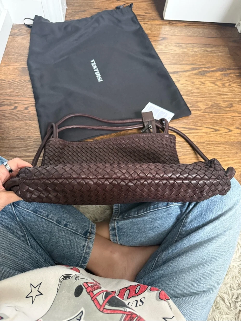 Vestirsi Woven Bella Dark chocolate brown 2-in-1 Convertible Backpack Tote New - Picture 7 of 8